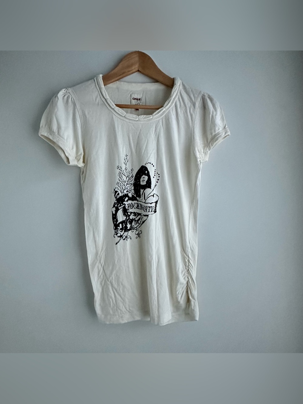 ONLY Cream Short Sleeve Tee with Black Graphic Print